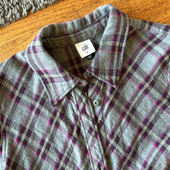 CABI Highland Flannel Button Down Shirt Gray / Plum Size Medium - Picture 11 of 12